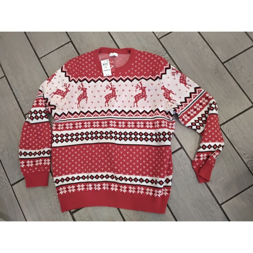 Charter Club Mens XXL Fair Isle Reindeer Holiday Sweater Red 100111214MN